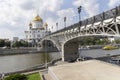 Christ savior cathedral and Patriarshy Bridge in sunny summer day