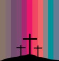 The three crosses of the crucifixion of Jesus Christ  are seen in silhouettes Royalty Free Stock Photo