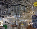 Christal chandeliers in home lighting shop. Royalty Free Stock Photo