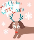 Christas vector flat card with the cute puppy. New year holiday