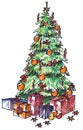 Illustration of Christmas Tree and Presents around Royalty Free Stock Photo