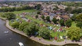 Christchurch, Dorset / United Kingdom - June 30, 2019: An aerial view of the Classic Cars On The Prom Bournemouth home of the pre