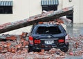 Christchurch Earthquake - Car Crushed by Bricks Royalty Free Stock Photo