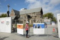 Engineer enters Christchurch cathedral area Royalty Free Stock Photo