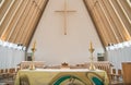 Christchurch, New Zealand -October-01-2017 : The interior of Cardboard Cathedral in Christchurch, New Zealand Royalty Free Stock Photo