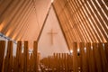 Christchurch, New Zealand, October 2, 2019: Interior image of the cardboard cathedral made temporarily after the earthquake taken