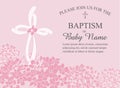 Christening, Baptism, Communion, or Confirmation Invitation Template with Cross and Floral Accents Royalty Free Stock Photo