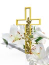 Christening cross with lily Royalty Free Stock Photo