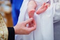 Christening newborn in church.