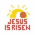 Christian art. Colorful interlocking plastic bricks, plastic construction. Jesus is risen