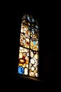 Christian art, stained glass window inside Grossmunster or GrossmÃÂ¼nster church in Zurich city Switzerland, no people