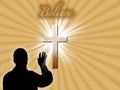 Tan Background with Cross and Man Preaching