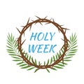 Christian banner holy week with thorns wreath of Jesus Christ and palm branches. Vector illustration. concept of Easter