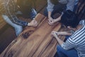 Christian bother and sister are praying together around wooden table Royalty Free Stock Photo