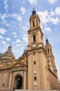 Christian Cathedral of the Basilica del Pilar with its high Mudejar style towers, Zaragoza, Spain. Royalty Free Stock Photo
