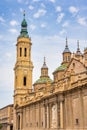 Christian Cathedral of the Basilica del Pilar with its high Mudejar style towers, Zaragoza, Spain. Royalty Free Stock Photo