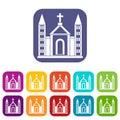 Christian catholic church building icons set