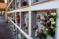 Christian cemetery tombs in concrete niches