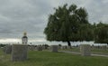 Christian chapel and tombstones at the Volgograd soldiers ` memorial cemetery.