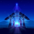 Christian Christmas with Birth of Jesus and Star on Blue Background Royalty Free Stock Photo