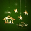 Christian Christmas Golden Elements on Green Background Royalty Free Stock Photo