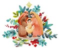 Christian Christmas hand drawn watercolor illustration