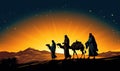 Christian Christmas night with shining star on blue sky and wise men Royalty Free Stock Photo