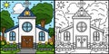 Christian Church Coloring Colored Illustration