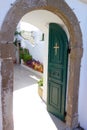 Christian church door in Greece Royalty Free Stock Photo