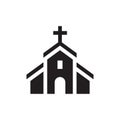 Christian church house classic icon in black color. Landmark building symbol for map