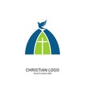 Christian church logo. Bible symbols. The Church of the Lord and Savior Jesus Christ and the symbol of the Holy Spirit is the dove Royalty Free Stock Photo