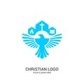 Christian church logo. Bible symbols. The Church of the Lord and Savior Jesus Christ and the symbol of the Holy Spirit is the dove Royalty Free Stock Photo