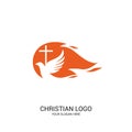 Christian church logo. Bible symbols. The dove and the flame are symbols of the Holy Spirit of God Royalty Free Stock Photo