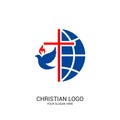 Christian church logo. Bible symbols. The globe, the cross of Jesus Christ and the dove Royalty Free Stock Photo