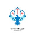 Christian church logo. Bible symbols. The Church of the Lord and Savior Jesus Christ and the symbol of the Holy Spirit is the dove Royalty Free Stock Photo