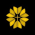 Christian church logo. Cross and flower icon.