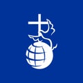 Christian church logo. The cross of Jesus, the dove and the globe