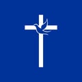 Christian church logo. The cross of Jesus and the dove are the symbol of the Holy Spirit Royalty Free Stock Photo