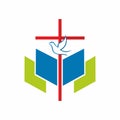 Christian church logo. The cross of Jesus, the pages of the Bible and the dove. Royalty Free Stock Photo