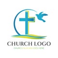 Christian Church Logo Design with Cross and Pigeon Royalty Free Stock Photo