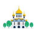 Christian Church. Orthodox church, the temple of Christ the Savior in Moscow, Russia. Flat Cartoon style chapel with Royalty Free Stock Photo