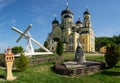 Christian church and sculpture of Jesus Christ in Hincu Monastery, Republic of Moldova Royalty Free Stock Photo