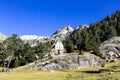 Christian church next to Wallon Marcadau mountain refuge in beautiful valley in the Pyrenees mountain range, France, Europe Royalty Free Stock Photo
