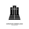 Christian cinema logo. Symbols of movies and videos for the ministry, conference, camp, festival, event