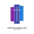 Christian cinema logo. Symbols of movies and videos for the ministry, conference, camp, festival, event