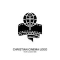 Christian cinema logo. Symbols of movies and videos for the ministry, conference, camp, festival, event