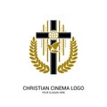 Christian cinema logo. Symbols of movies and videos for the ministry, conference, camp, festival, event