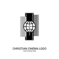 Christian cinema logo. Symbols of movies and videos for the ministry, conference, camp, festival, event