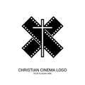 Christian cinema logo. Symbols of movies and videos for the ministry, conference, camp, festival, event