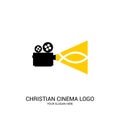 Christian cinema logo. Symbols of movies and videos for the ministry, conference, camp, festival, event